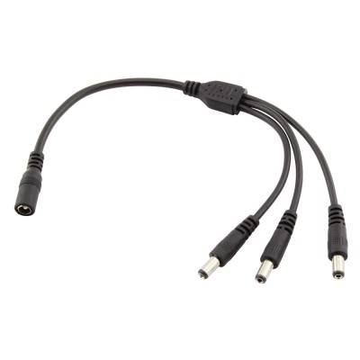 Napájecí kabel pro stavebnicová svítidla, l=200mm Rozbočovací kabel s konektory DC 5,5 x 2,1mm, 1x zásuvka na 3x vidlice, černý