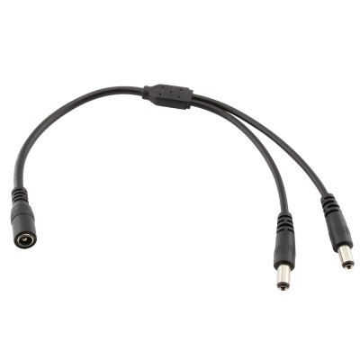 Napájecí kabel pro stavebnicová svítidla, l=200mm Rozbočovací kabel s konektory DC 5,5 x 2,1mm, 1x zásuvka na 2x vidlice, černý