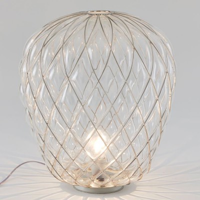 PINECONE Stolní lampa, základna kov, těleso kov, povrch chrom stříbrná lesk, krycí sklo čiré, pro žárovku 1x116W, E27, 230V, IP20, tř.2. rozměry d=300mm h=360mm