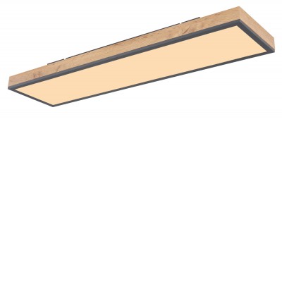 PATEST AO Stropní svítidlo, základna kov, imitace dřevo světlé, rámeček černá, difuzor plast LED 24W,  2100lm/1500lm, teplá 3000K,Ra80, 230V, IP20, 800x200x65mm