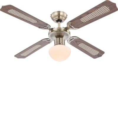 CHAMPION Stropní ventilátor s osvětlením, těleso kov, povrch nikl, oboustranné lopatky dřevo tmavé, dif sklo opál, pro žárovku 1x60W, E27, d=1066mm, h=415mm, ovládání pomocí tahového spínače