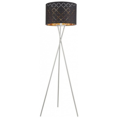 FLAVA 1x60W E27 stojací Stojací lampa, trojnožka, zákl kov, povrch nikl mat, stín textil černá/zlatá, detail malých otvorů, pro žár 1x60W, E27, 230V, IP20, tř.1, rozměry zákl d=620mm, stín d=450mm, h=1600mm, vč vypínače