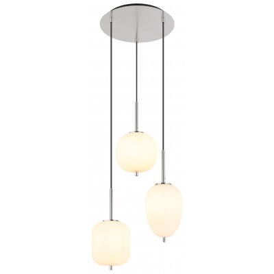 UDICO HL 3x40W, E14 Závěsné svítidlo, těleso kov, povrch nikl mat, stínítko sklo opál, pro žárovku 1x40W, E14, 230V, IP20, tř.1, rozměry d=460mm, vč. závěs kabelů l=1200mm, lze zkrátit.
