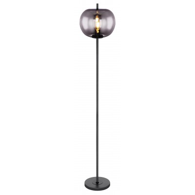 BLACKY Stojací lampa, základna kov, povrch černá mat/mosaz mat/nikl mat, stínítko sklo kouřové/opál, pro žárovku 1x60W, E27 230V, IP20, tř.1, rozměry d=300mm, h=1600mm, vypínač na kabelu.