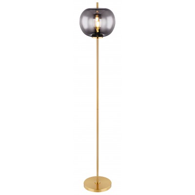 UDICO FL 1x60W, E27 Stojací lampa, základna kov, povrch mosaz mat, stínítko sklo kouřové, pro žárovku 1x60W, E27 230V, IP20, tř.1, rozměry d=300mm, h=1600mm, vypínač na kabelu.