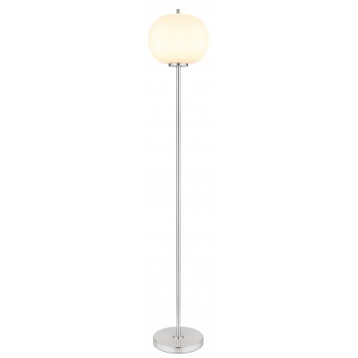 BLACKY Stojací lampa, základna kov, povrch nikl mat, stínítko sklo opál, pro žárovku 1x60W, E27 230V, IP20, tř.1, rozměry d=300mm, h=1600mm, vypínač na kabelu.