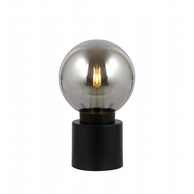 NEOSTRI 1x25W, E14 Stolní lampa, těleso kov, povrch černá mat, stínítko sklo kouřové, pro žárovku 1x25W, E14, 230V, IP20, tř.1, rozměry d=150mm, h=245mm, vypínač na kabelu.