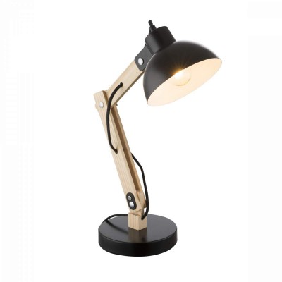 DURA 1x60W E27 Stolní lampa, dvě ramena, těleso kov, povrch černá, dřevěné a chromové detaily, kabel textil, pro žárovku 1x60W, E27, 230V, IP20, tř.1, rozměry 320x160x450mm, vč vypínače
