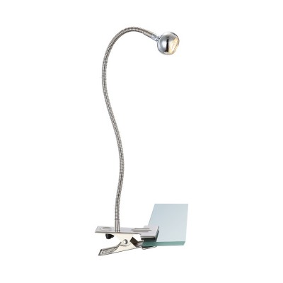 MINONITA LED 3W ÚCHYT NA KLIP Bodové svítidlo, flexibilní rameno, husí krk, těleso kov, povrch nikl mat, chrom detaily, LED 3W, 150lm, teplá 3000K, 230V, IP20, d=35mm, l=430mm, vč vypínače na kabelu, úchyt na klip
