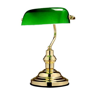 ANTIQUE Stolní lampa, základna kov, povrch mosaz, kryt sklo zelená, pro žárovku 1x60W, E27, 230V, IP20, tř.1, rozměry 260x190x360mm, vč vypínače