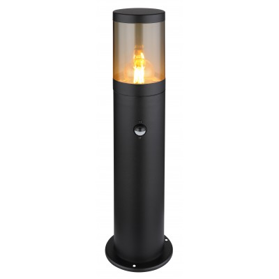 SUBVIO FL 1x60W, E27, IP44, senzor Sloupkové venkovní svítidlo, PIR senzor pohybu dosah 4-8m, záběr 110°, těleso nerez, povrch černá mat, stínítko plast kouřové, pro žárovku 1x60W, E27, 230V, IP44, tř.1, rozměry dle typu.
