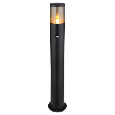 SUBVIO FL 1x60W, E27, IP44, senzor Sloupkové venkovní svítidlo, PIR senzor pohybu dosah 4-8m, záběr 110°, těleso nerez, povrch černá mat, stínítko plast kouřové, pro žárovku 1x60W, E27, 230V, IP44, tř.1, rozměry d=140mm, h=800mm.
