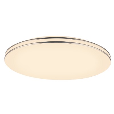 TOPANTA LED 48W stmív Stropní, svítidlo, základna kov, bílá, difuzor plast opál, detaily chrom, LED 48W, 3500lm, dálk ovladačem (součástí) CCT nastav teplota 3000K-6400K, stmívatelné, Ra80 230V, IP20, d=530mm, h=8