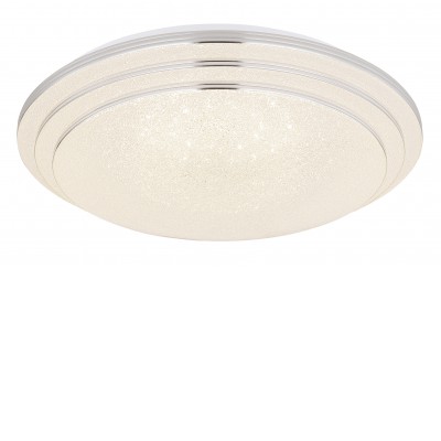 SQUARRO 18W, CCT Stropní svítidlo, těleso kov, bílá, dekorace chrom, difuzor plast opál se třpytivým efektem LED 18W, 1860lm, pomocí dálk ovladače (součástí)  lze stmívat, CCT nastavit teplotu teplá 3000K-denní 6500K., d=400mm, h=95mm