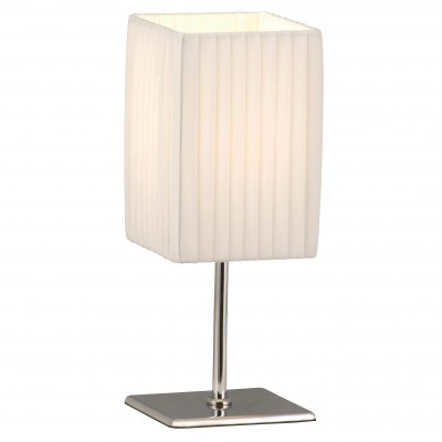 BAILEY Stolní lampa, základna kov, povrch chrom, stínítko bílé, plisované, pro žárovku 1x40W, E14, 230V, IP20, tř.2, rozměry 100x100mm, h=260mm, s vypínačem