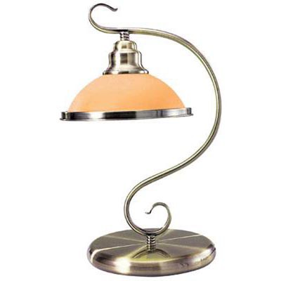 SASSARI VÝPRODEJ Stolní lampa, těleso kov, povrch mosaz patina, difuzor sklo imitace jantar, pro žárovku 1x60W, E27, 230V, IP20, d=260mm, h=450mm, s vypínačem