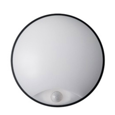 DICHODON LED 14W IP54 + senzor PIR Nástěnné venkovní svítidlo, senzor PIR, dosah 1-10m, záběr 90°, doba 10s-5min, materiál PC, povrch černá, difuzor PC opál, LED 14W, 1000lm, neutrální 4000K, 230V, IP54, IK08, tř.2, d=215mm, h