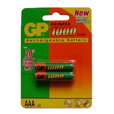  Akumulátor GP, AAA, 970 mAh, Ni-MH, nabíjitelný, 1,2V, d=10,5mm, l=44,5 mm; balení: 2ks, blistr