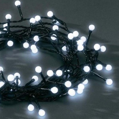 VÁNOČNÍ ŘETĚZ LED S Vánoční osvětlení interiérové/venkovní, řetěz, svítí stále, kuličky vícebarevné nebo jednobarevné - barvy žlutá/modrá/červená/zelená, černý kabel, 230V vč. adaptéru, roztěč 0,08m, přívodní kabel 5m.