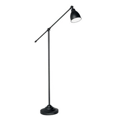 NEWTON Stojací pokojová lampa, základna kov, povrch černý lak, bílý smalt uvnitř, nastavitelné rameno, pro žárovku 1x60W, E27, 230V, IP20, tř.2, rozměry d=260mm, v=1500mm