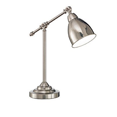 NEWTON Stolní dekorativní lampa, základna kov, povrch nikl/mosaz/černá mat, bílý smalt uvnitř, nastavitelné rameno, pro žárovku 1x60W, E27, 230V, IP20, tř.2, rozměry d=170mm, v=550mm