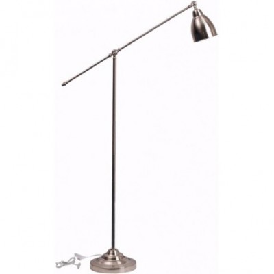 NEWTON Stojací pokojová lampa, základna kov, povrch nikl, bílý smalt uvnitř, nastavitelné rameno, pro žárovku 1x60W, E27, 230V, IP20, tř.2, rozměry d=260mm, v=1500mm