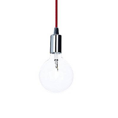 EDISON Závěsné svítidlo, závěsný kabel s základna kov, povrch chrom nebo bílá mat/červená mat/černá mat, pro žárovku 1x60W, E27, 230V, IP20, tř.1, těleso d=110mm, kabel s textilním úpletem, l=400/1300mm