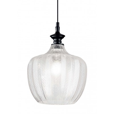 LABYLO Závěsné svítidlo, základna kov, povrch černá, stínítko sklo čiré/kouřové/jantarové, pro žárovku 1x60W, E27, 230V, IP20, tř.2, rozměry d=230mm, h=330mm, závěsný kabel l=2750mm lze zkrátit.