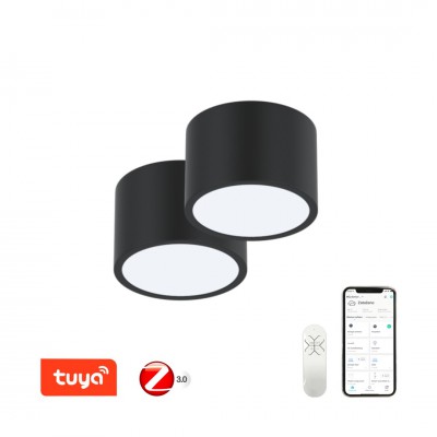 DALMATICA PL 12W, TUYA-Z 2ks Stropní svítidlo, 2ks, kov, bílá/černá/zlatá/šedá, dif plast opál, LED 12W, 840lm, smart TUYA, Matter Zigbee 3.0., dálk ovl. (součástí) nebo mob. tel. CCT nast teplota teplá 2700K - denní 6500K, stmív,230V, IP20, d=150mm, h=100mm.