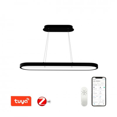 DEBEO HL 42W, TUYA-Z Závěsné svítidlo, kov, bílá/černá, dif plast opál, LED 42W, 2940lm, smart TUYA, Matter, Zigbee 3.0, dálk ovl. (souč.) nebo tel.  CCT nast teplota teplá 2700K - denní 6500K, stmív., 230V, IP20, 1200x40x300mm, závěs lanko l=1200mm.