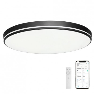 Stropní svítidla smart TUYA Stropní svítidlo, černá, difuzor opál, LED 24W, 1680lm, dálk ovl. včetně., nebo aplikací v telefonu TUYA WiFi, stmívatelné,  nast CCT  teplá 2700K - denní 6400K, Ra80, 230V, IP20, d=400mm, h=75mm