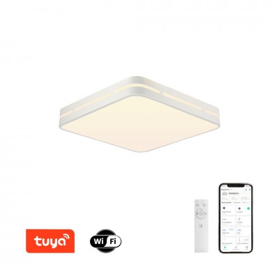 DEFUNGO PL SQ 48W, TUYA-W Stropní svítidlo, těleso kov, povrch bílá, dif plast opál, LED 48W, 2800lm, smart TUYA, WiFi, dálk ovl. (souč) nebo mob. telefonem CCT nast teplá 2700K-denní 6500K, stmív 230V, 420x420x60mm