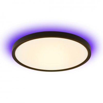 DELIRO R 50W, TUYA-W, RGB Stropní svítidlo, kov, černá, dif plast opál, LED 50W, 3200lm, smart TUYA, WiFi, dálk ovl. Beacon (souč) nebo mob. tel. CCT nast teplá 2700K-denní 6500K, RGB, stmív 230V, d=450mm, h=35mm