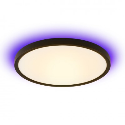 DELIRO R 50W, TUYA-W, RGB Stropní svítidlo, kov, černá, dif plast opál, LED 50W, 3200lm, smart TUYA, WiFi, dálk ovl. Beacon (souč) nebo mob. tel. CCT nast teplá 2700K-denní 6500K, stmív 230V, RGB, d=450mm, h=35mm