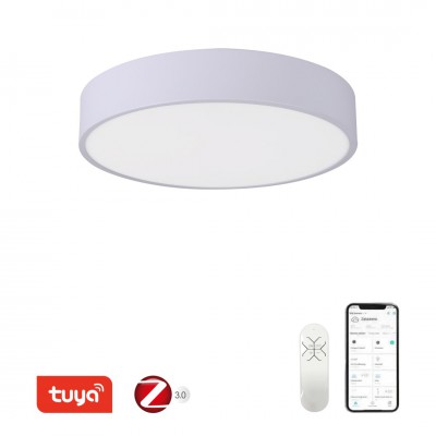 EMOLOGO R 50W, TUYA-Z Stropní svítidlo, kov, povrch bílá, dif plast opál, LED 50W, smart TUYA, Matter, Zigbee 3.0., dálk ovl. (součástí) nebo mob. tel. CCT nast teplota teplá 3000K - denní 6000K, stmív, d=600mm, h=70mm.