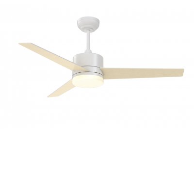 LED 24W Tuya WiFi CCT Stropní ventilátor s osvětlením, kov, bílá a lopatky dřevo světlé, dif plast opál, LED 24W, smart TUYA, WiFi, dálk ovl (včetně). nebo tel. CCT nast. teplá 3000K-denní 6000K, 230V, d=1320mm, h=350mm