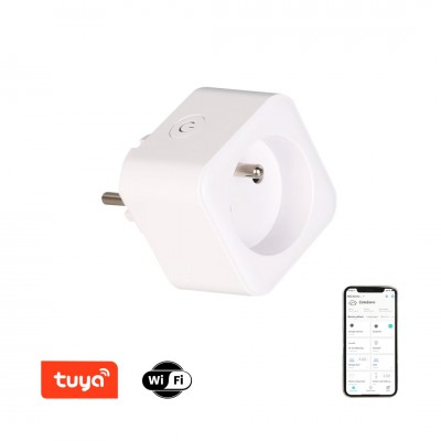SMART zásuvka II TUYA-W Zásuvkový adaptér plast bílá, 230V, 16A, IP20, fce zap/vyp, ovládání smart systémem Tuya WiFi, měření spotřeby el. energie, rozměry 55x55x75mm.