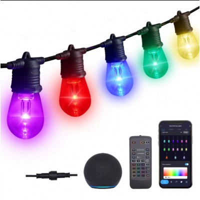 DICIO Chain 15W TUYA-W, RGB, IP65, 15m Venkovní zahradní párty řetěz, LED 15W, Tuya, WiFi, dálk. ovl. (souč) nebo smart tel. nastav teplota CCT teplá 2700K-denní 6500K, stmív, RGB, 230V, IP65, délka 15m.