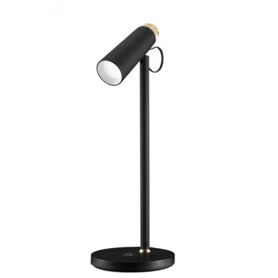 LED 12W CCT Qi nabíjení Stolní lampa, plast a kov, povrch bílá/černá se stříbrnými prvky, LED 12W, přepín CCT teplá 3000K/neutr 4200K/denní 5500K, stmívání, 230V, IP20, rozměry 365x130x130mm, vč. Qi bezdrátového nabíjení telefonu