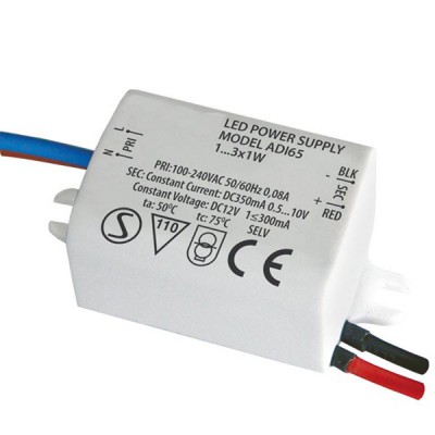 Napaječ pro LED proudový Napájecí zdroj konstatního proudu pro LED 1W-3W, 230V/11,5V, 350mA, Tc 50°C, ochr /zkrat, přetížení 40x28x23mm