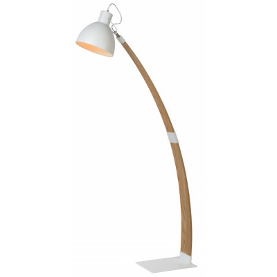 CURF Stojací lampa, základna kov bílá mat, těleso dřevo, stínítko kov bílá mat, pro žárovku 1x60W, E27, 230V, IP20, tř.1. rozměry 325x900x1430mm, vypínač na kabelu