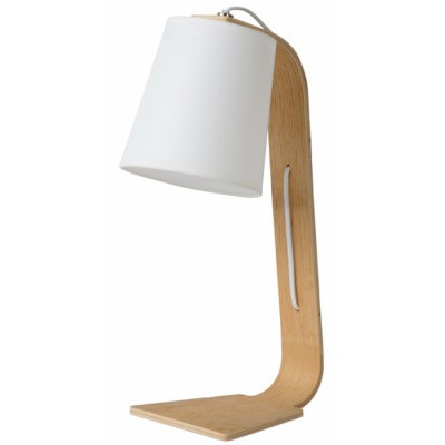 NORDIC Stolní lampa, těleso dřevo hnědá, stínítko bavlna bílá, pro žárovku 1x40W, E14, 230V IP20, tř.2. rozměry 155x190x480mm, vypínač na kabelu