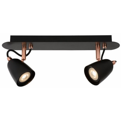 DIRE-LED 2x5W GU10 Stropní svítidlo, nastavitelný směr svícení, základna kov černá mat, těleso kov černá mat s měděnými detaily, LED 2x5W, GU10, teplá 3000K, 320lm, 230V, IP20, tř.1. rozměry 350x100x150mm, vč.sv.zdr.