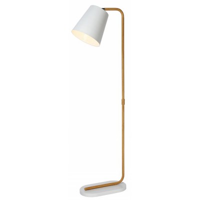 CONA Stojací lampa, základna kov bílá lesk, těleso kov motiv dřeva, stínítko kov bílá lesk, pro žárovku 1x60W, E27, 230V, IP20, tř.2. rozměry 200x380x1400mm, vypínač na kabelu