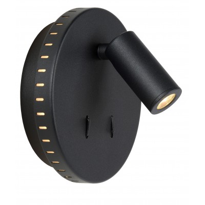 SESIMBRA Nástěnné svítidlo, nastavitelný směr svícení, podsvícená základna, materiál kov, povrch černá/bílá, LED 6W, 400lm + 1x3W, 200lm, teplá 3000K, 230V, IP20, tř.1, rozměry d=140mm, 2 vypínače na tělese.