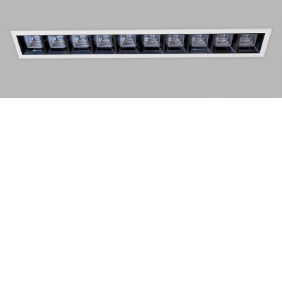 PRUNIA 30W Podhledové bodové svítidlo, těleso hliník, povrch bílá a černá, difuzor plast, LED 10x3W, 3000lm, neutrální 4000K, stmívání dle typu, 230V, IP20, rozměry 395x55mm.