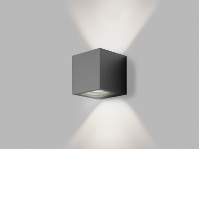 MECHOU 2x4,5W IP65 Nástěnné venkovní svítidlo, základna hliník, povrch černá antracit, krycí sklo čiré, LED 2x4,5W, 2x450lm, teplá 3000K, Ra80, 230V, IP65, rozměry 100x100x100mm, svítí nahoru/dolů