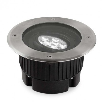 GREENE LED výklopné +-15°, IP67 Zemní svítidlo, nast sklon svícení +-15°, těleso hliník, rámeček nerez, sklo čiré, LED 18W, teplá 3000K, neutrální 4000K, Ra80, vyzař úhel 15°, povrchu <40°C, 230V, IP67, IK10, stat zátěž 1,8t, d=180mm, h=90mm, vč. mont. boxu