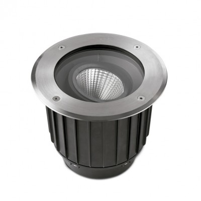 COOL COB výklopné +-15° Zemní svítidlo, nast sklon svícení +-15°, hliník, rám nerez, LED 23W, neutr 4000K, 2208lm, vyzař úh 15° nebo 60°, Ra80, povrch <40°C, 230V, IP67, IK10, stat zát 1,8t, d=223mm, h=177mm, vč. mont. boxu