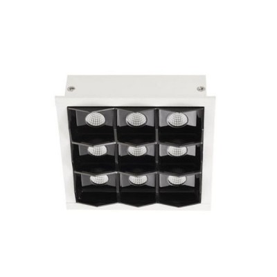 CELLULAR LED 9 Stropní, podhledové, bodové, svítidlo, těleso kov, povrch bílá, komínek bílá, nebo černá, LED 20W, teplá 2700K, nebo 3000K, vyzař. úhel 15°/34°/50, Ra90, 700mA, UGR<13, IP20, rozměry 100x100x50mm